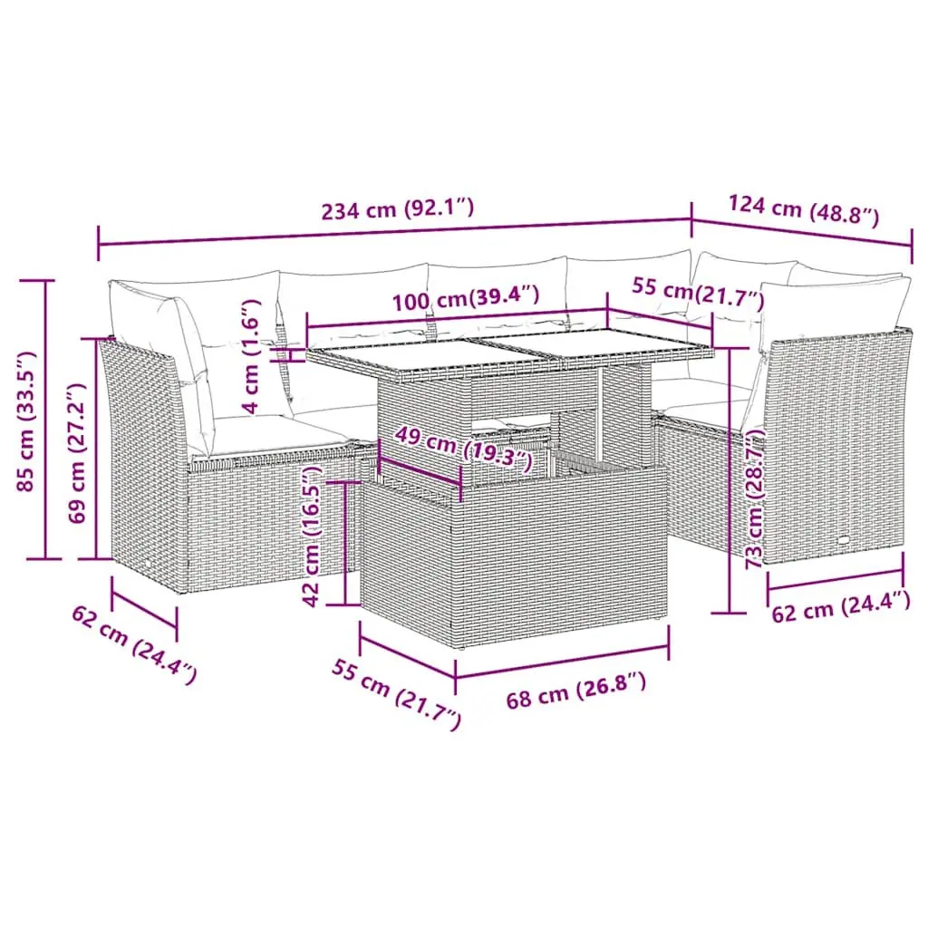Garden Sofa Set PE Rattan Powder-coated Steel 6 Piece Beige