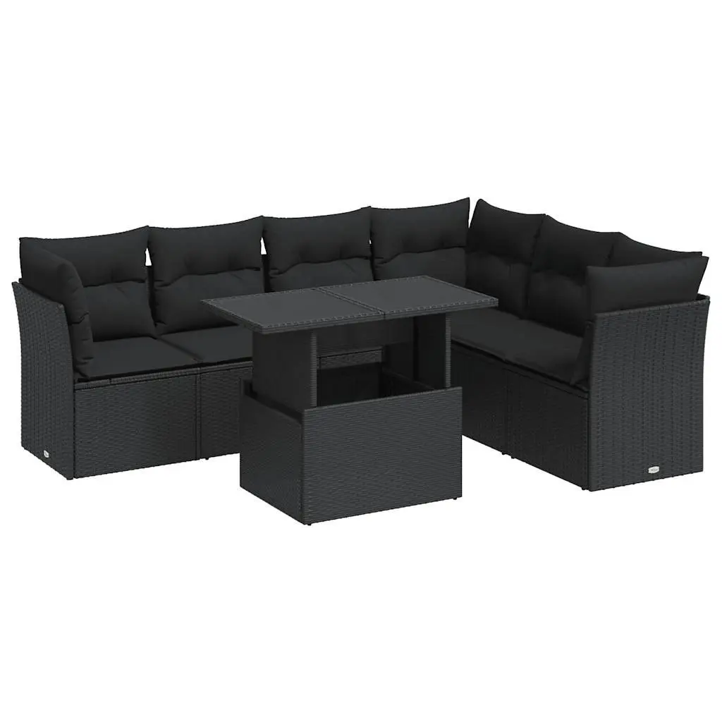 7 Piece Garden Sofa Set PE Rattan Powder-coated Steel Black with Cushions