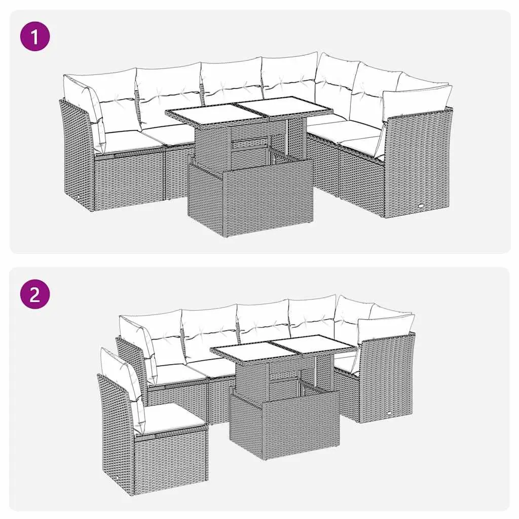 7-Piece Grey Poly Rattan Garden Sofa Set with Cushions