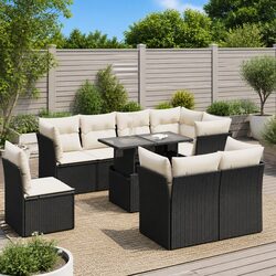 Stylish 9 Piece Black Poly Rattan Outdoor Sofa Set