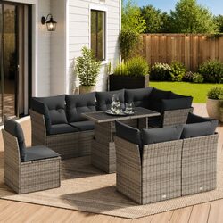 Durable 9 Piece Garden Sofa Set in Grey Poly Rattan