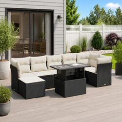 8 Piece Black Poly Rattan Garden Sofa Set for Outdoor Spaces