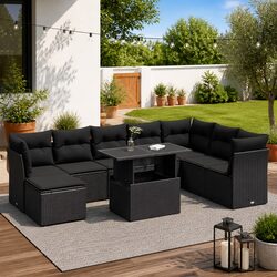 Premium 9-Piece Outdoor Garden Sofa Set in Black Rattan