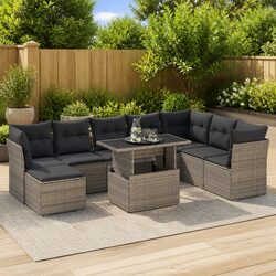 Premium 9 Piece Grey Poly Rattan Garden Sofa Set