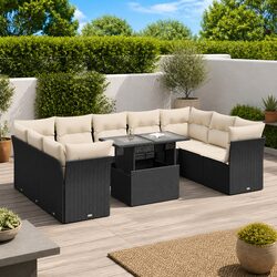 10 Piece Garden Sofa Set Black Outdoor Furniture Patio Seating with Cushions