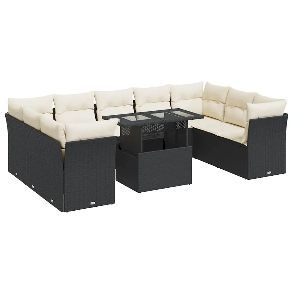 10 Piece Garden Sofa Set PE Rattan Powder-coated Steel Black Outdoor Furniture