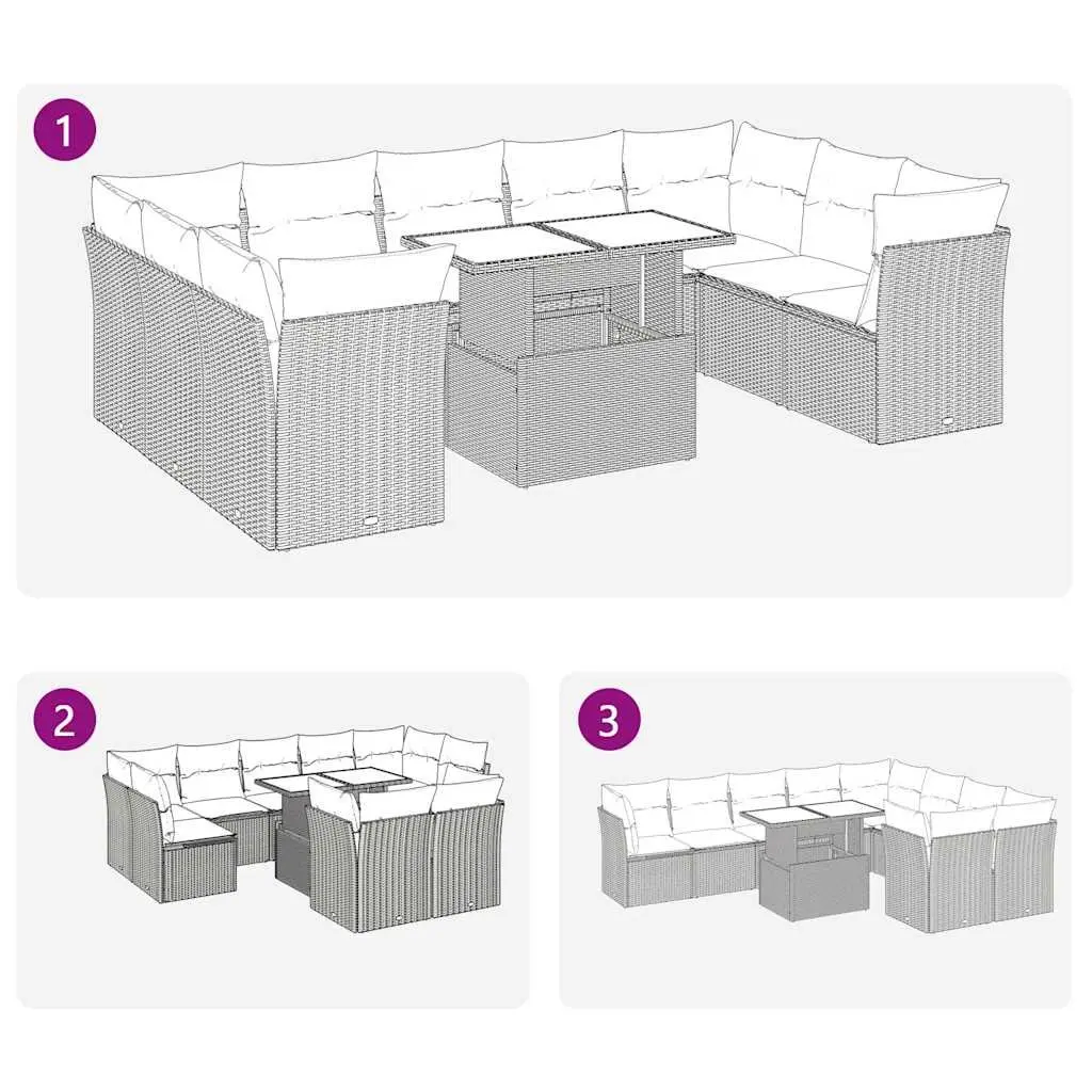 10 Piece Garden Sofa Set PE Rattan Powder-coated Steel Black Outdoor Furniture