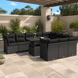 Premium 11 Piece Outdoor Sofa Set in Black Poly Rattan
