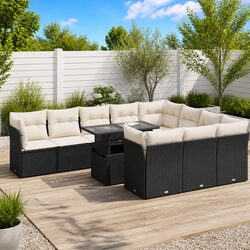 Premium 11 Piece Garden Sofa Set - Black Poly Rattan