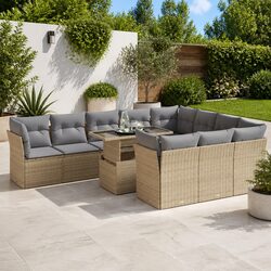 Beige Poly Rattan 11 Piece Garden Sofa Set for Quality Comfort