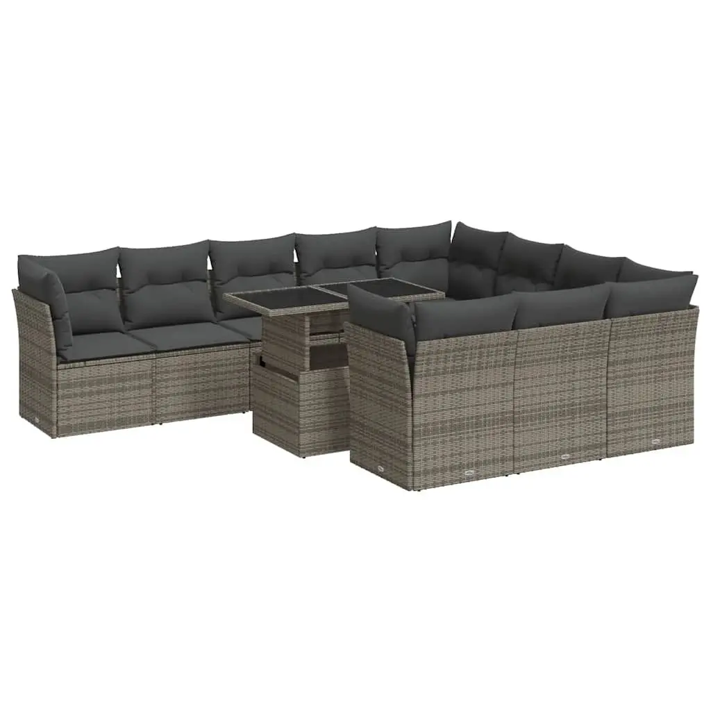 Garden Sofa Set PE Rattan 11 Piece Outdoor Furniture Grey Powder Coated Steel