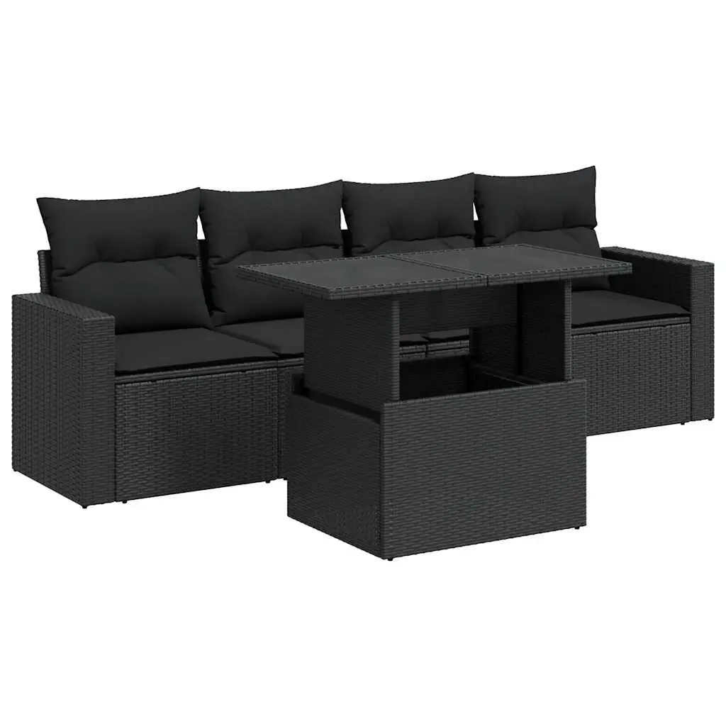 Garden Sofa Set PE Rattan 5 Piece Outdoor Furniture Patio Lounge Black