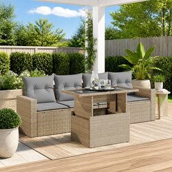 Beige 5-Piece Outdoor Garden Sofa Set with Storage