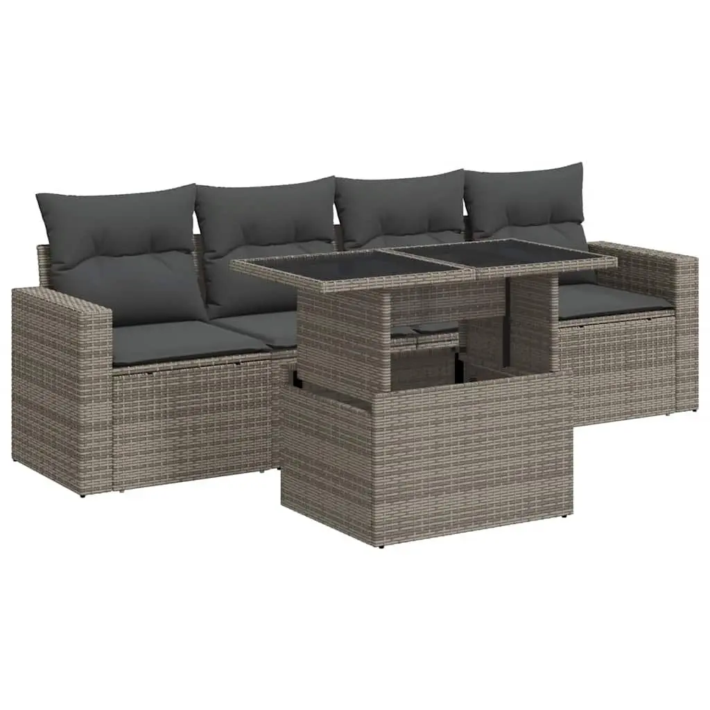 Garden Sofa Set PE Rattan 5 Piece Outdoor Furniture Grey Powder Coated Steel Patio Seating