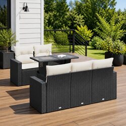 High-Quality 6-Piece Garden Sofa Set with Cushions in Black