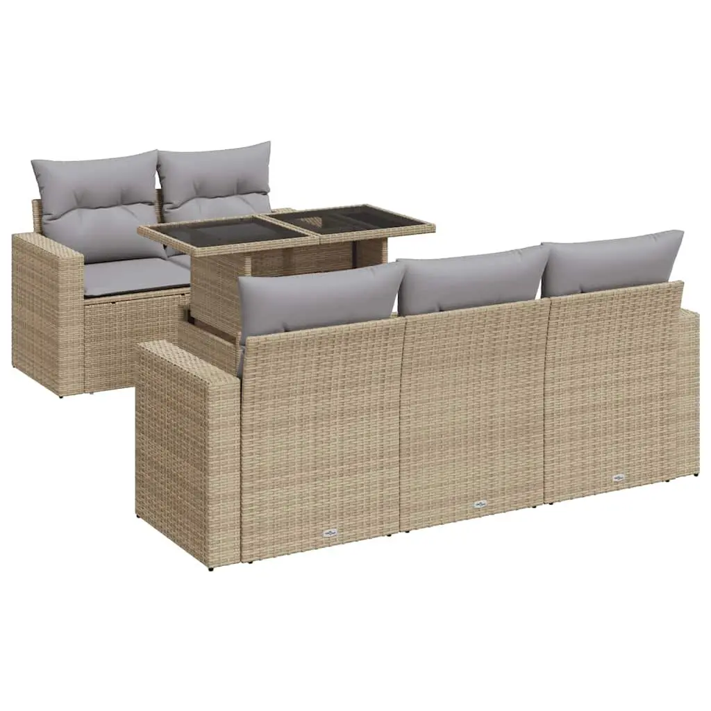 Beige 6-Piece Garden Sofa Set with Adjustable Table