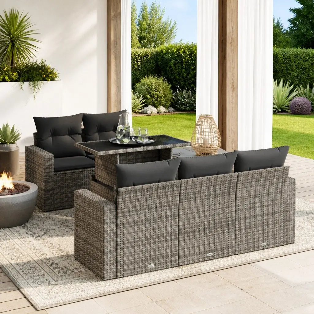 6-Piece Grey Garden Sofa Set with Storage