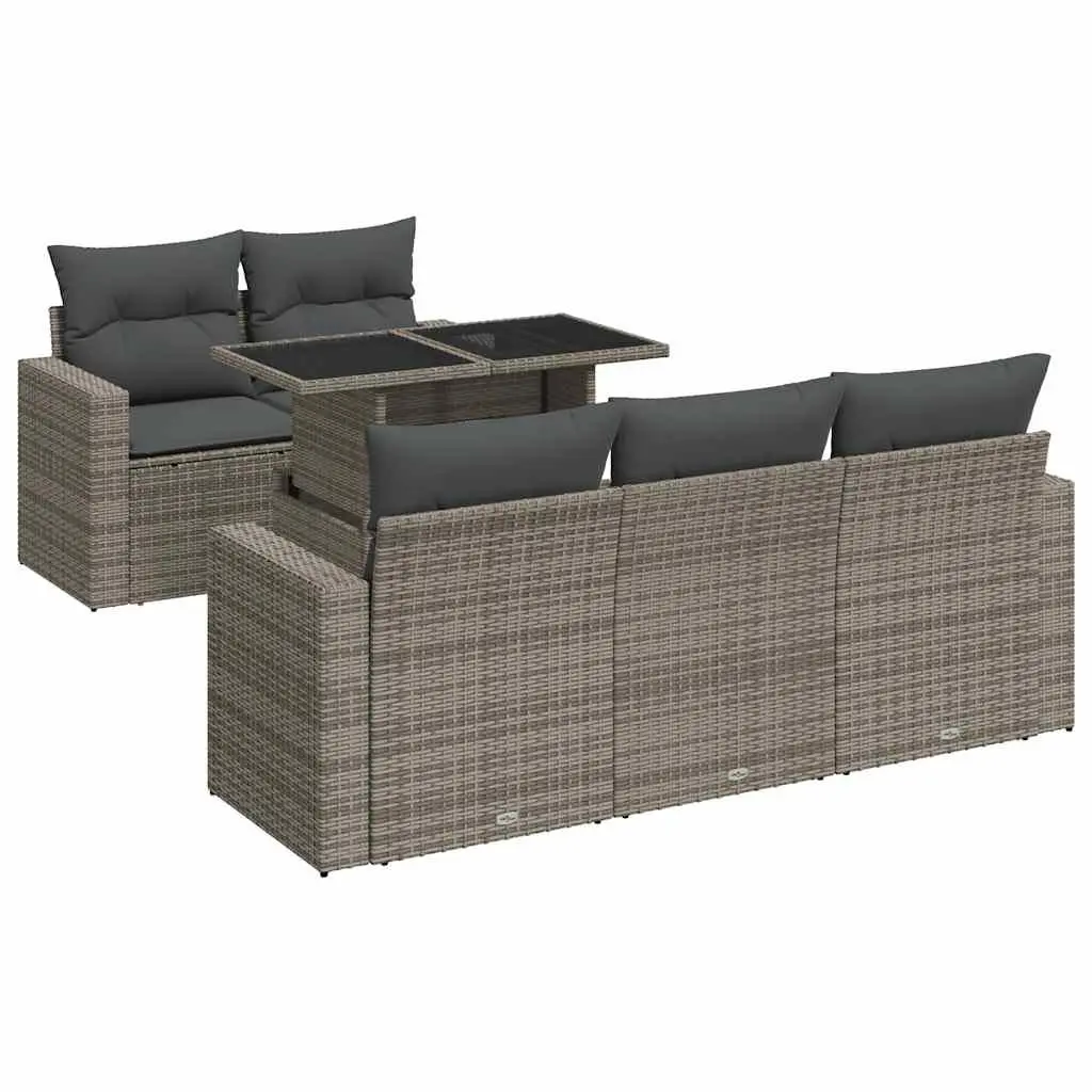 6-Piece Grey Garden Sofa Set with Storage