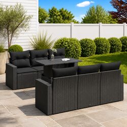 7-Piece Black Poly Rattan Outdoor Sofa Set with Storage