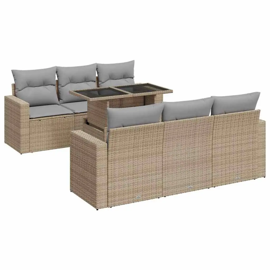 7 Piece Beige Poly Rattan Garden Sofa Set