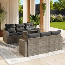 7-Piece Grey Outdoor Patio Sofa Set with Cushions and Storage