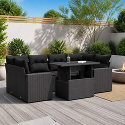 Black 7 Piece Outdoor Garden Sofa Set with Cushions