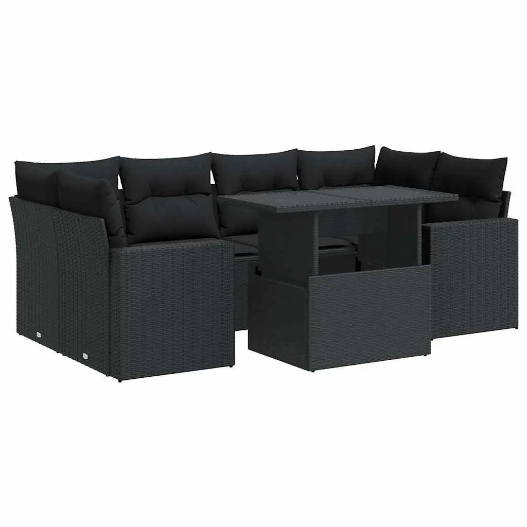 Garden Sofa Set PE Rattan 7 Piece Black Outdoor Patio Furniture