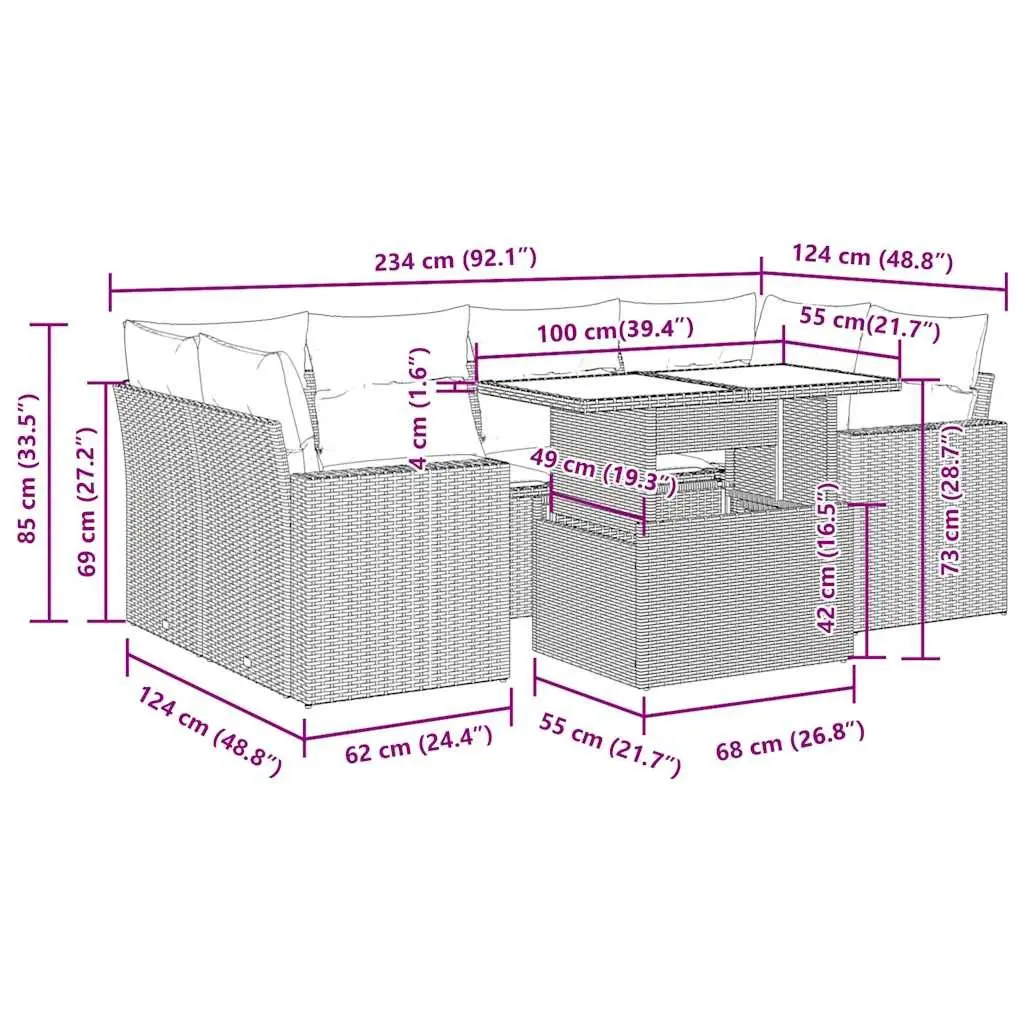Garden Sofa Set PE Rattan 7 Piece Black Outdoor Patio Furniture