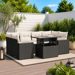 Durable 7 Piece Black Outdoor Sofa Set with Cushions