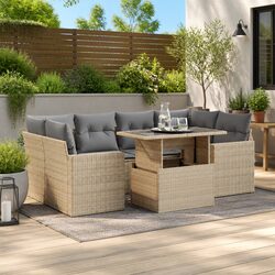 7 Piece Outdoor Sofa Set with Cushions & Storage – Beige