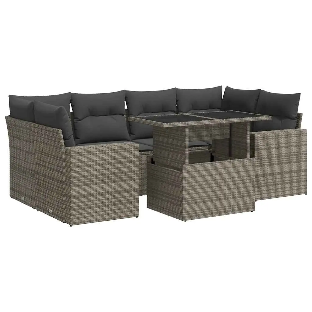 7 Piece Garden Sofa Set PE Rattan Grey Outdoor Lounge Furniture