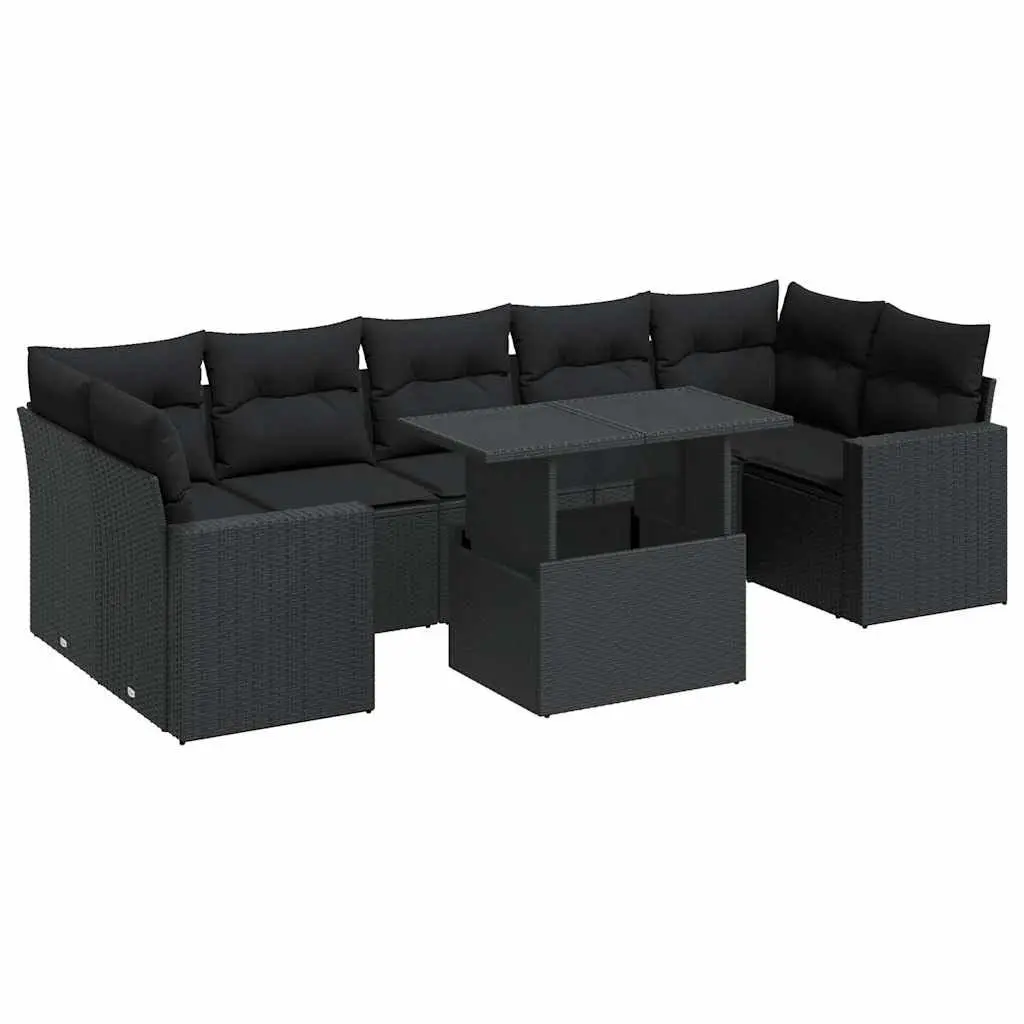 Garden Sofa Set PE Rattan 8 Piece Outdoor Furniture Black Patio Seating
