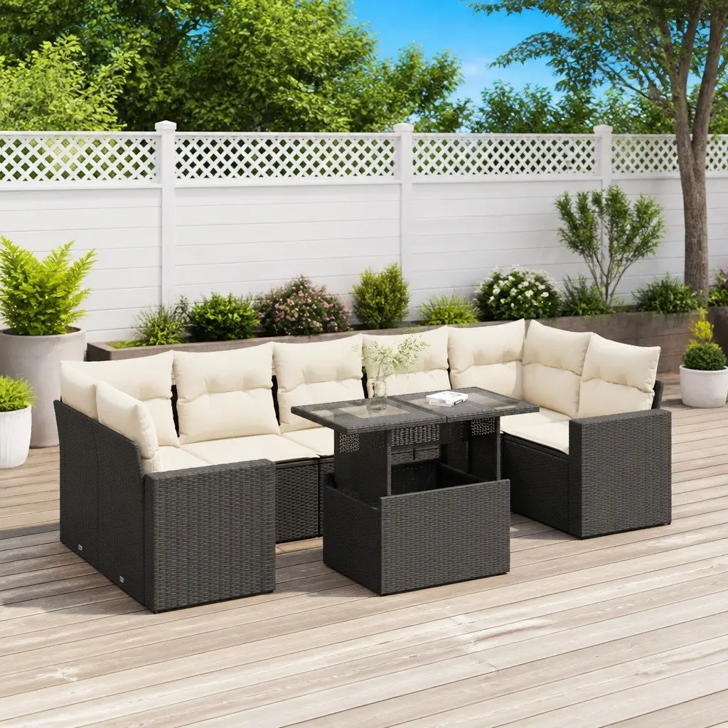 Garden Sofa Set PE Rattan 8 Piece Outdoor Furniture Patio Black
