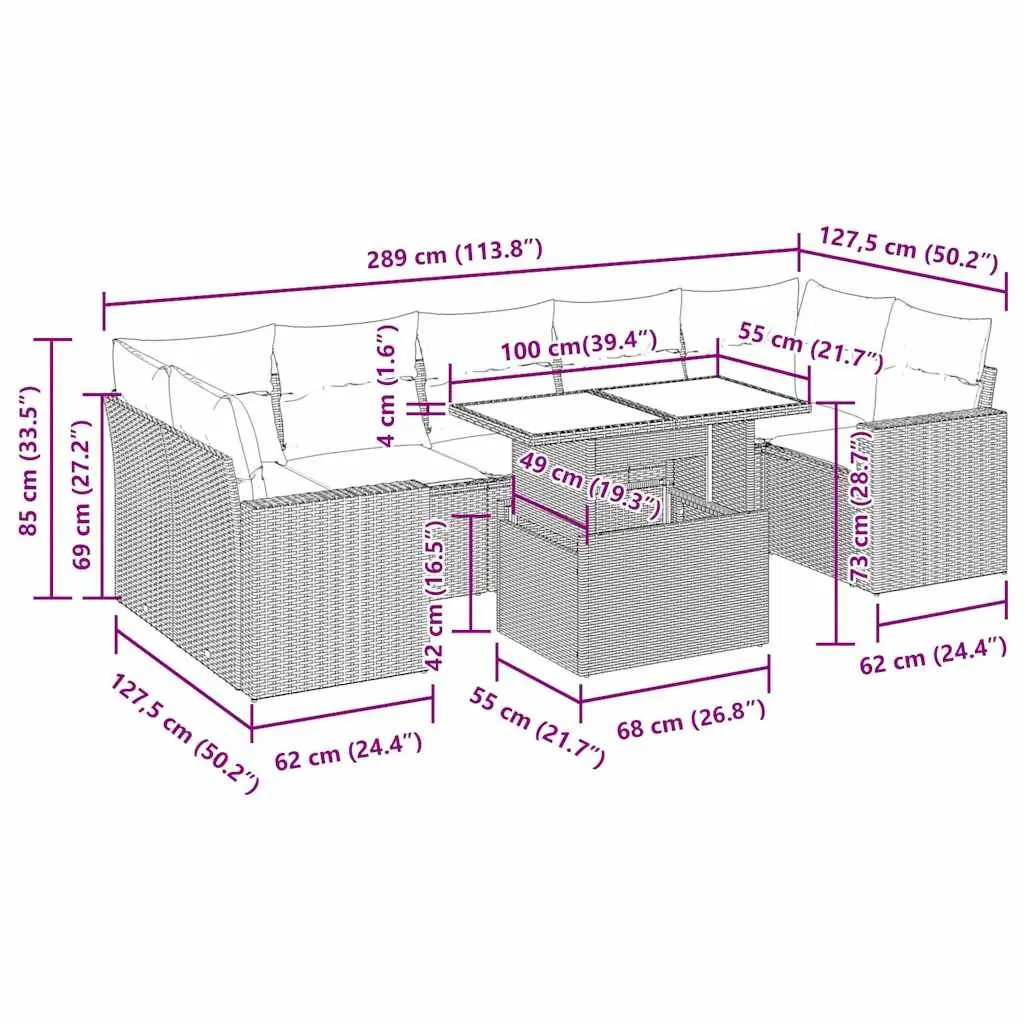 Garden Sofa Set PE Rattan 8 Piece Outdoor Furniture Patio Black