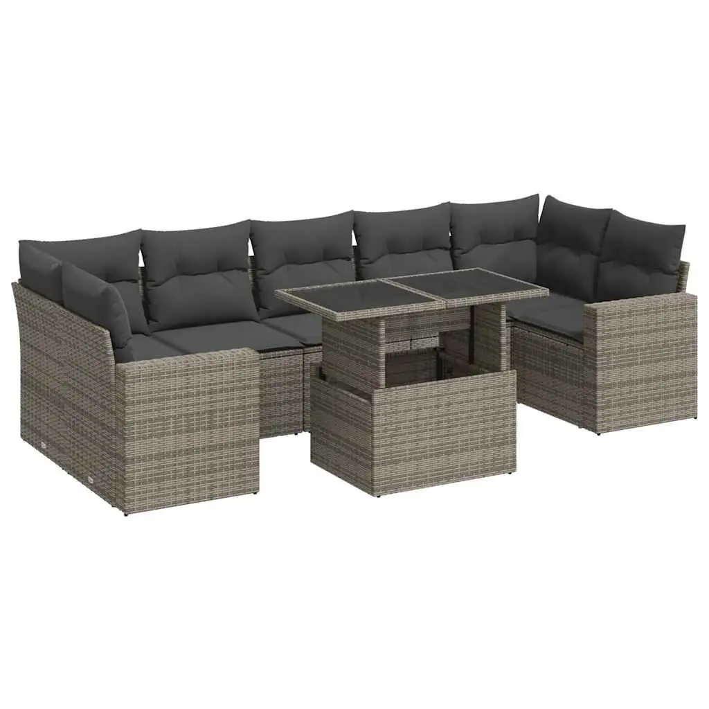 8 Piece Grey Poly Rattan Garden Sofa Set