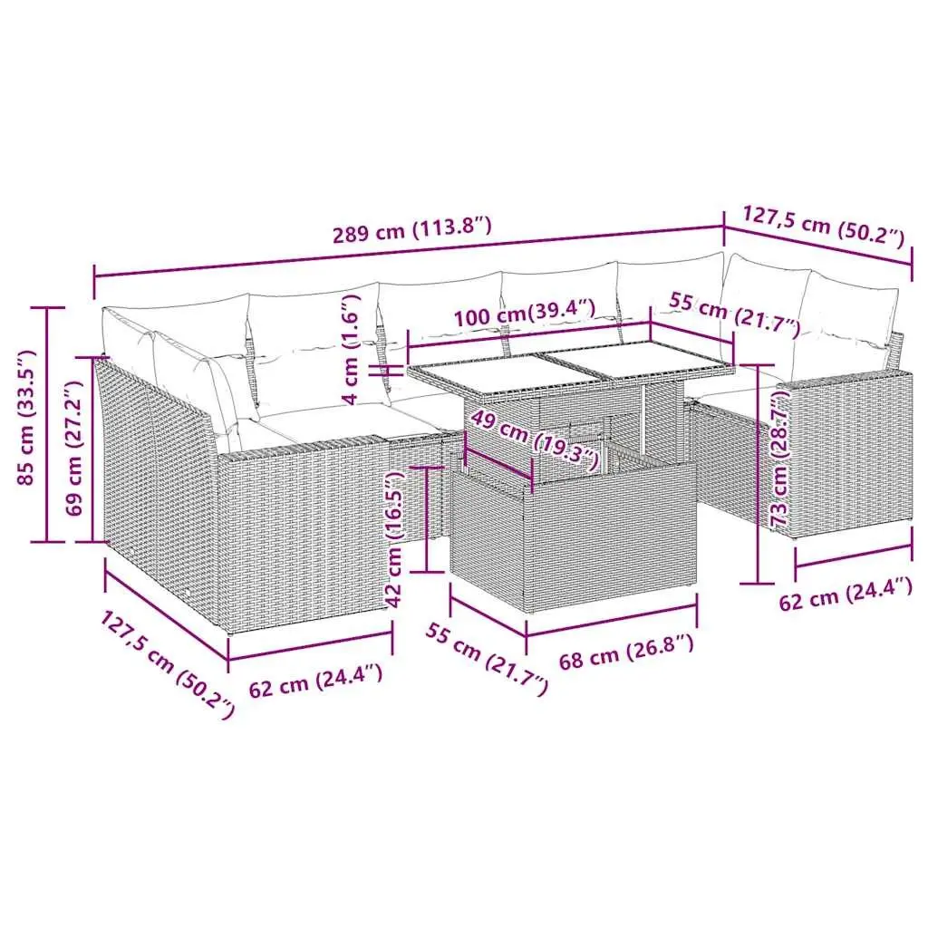 8 Piece Grey Poly Rattan Garden Sofa Set