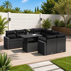 Durable 9 Piece Garden Sofa Set in Black Poly Rattan
