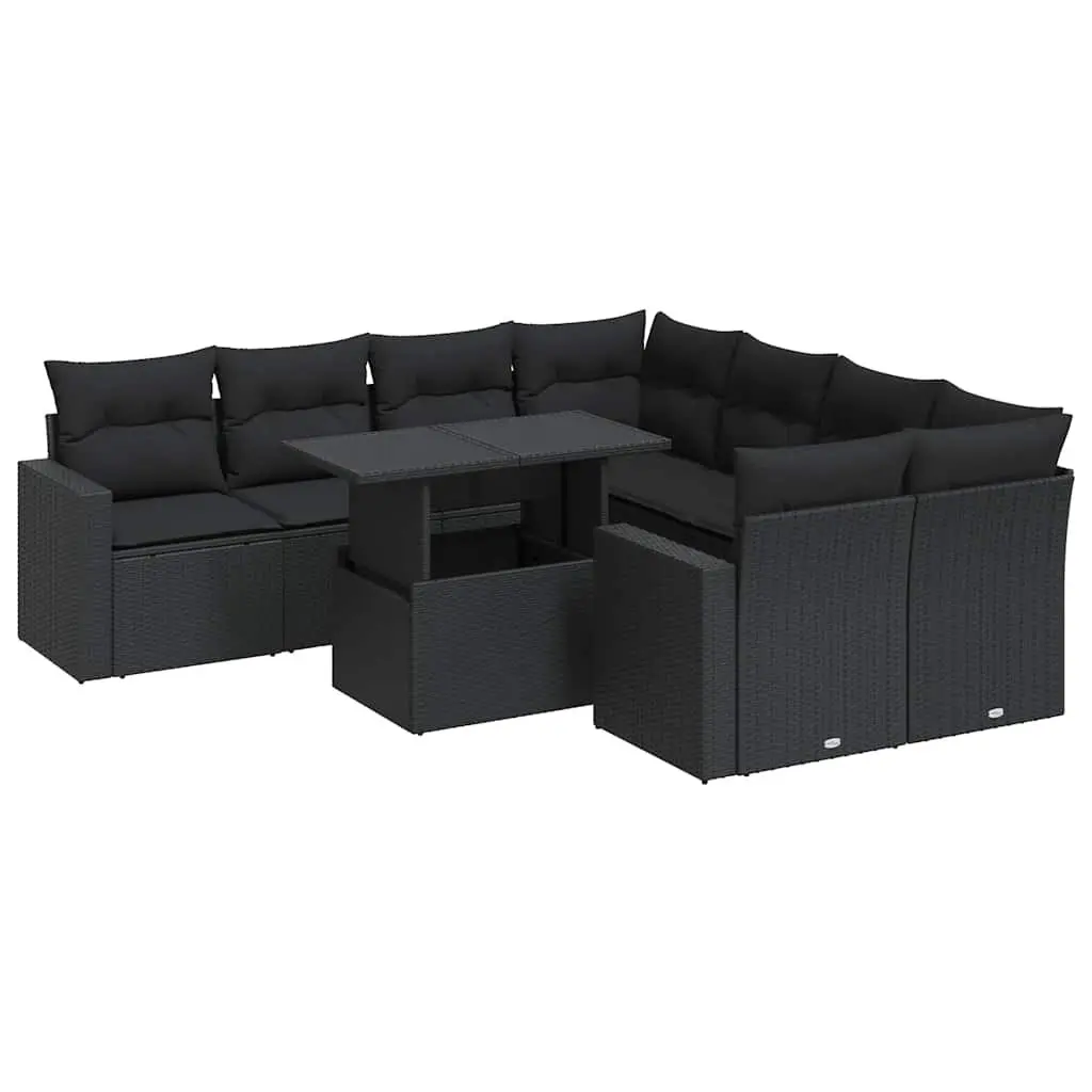 Garden Sofa Set PE Rattan 9 Piece Outdoor Furniture Black Powder Coated Steel