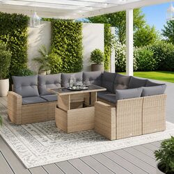 9-Piece Garden Sofa Set with Storage - Beige Poly Rattan