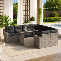 Durable 9 Piece Grey Poly Rattan Garden Sofa Set