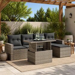 Premium 6-Piece Grey Poly Rattan Garden Sofa Set