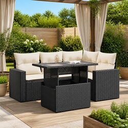 5 Piece Black Poly Rattan Garden Sofa Set for Outdoors