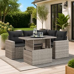 Durable Grey Poly Rattan 5-Piece Garden Sofa Set