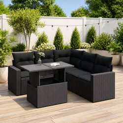 6-Piece Outdoor Garden Sofa Set with Cushions in Black