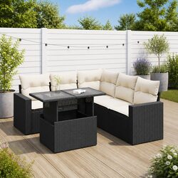 6-Piece Outdoor Garden Sofa Set in Black Poly Rattan