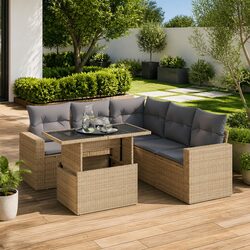 6-Piece Garden Sofa Set with Storage Cushions in Beige
