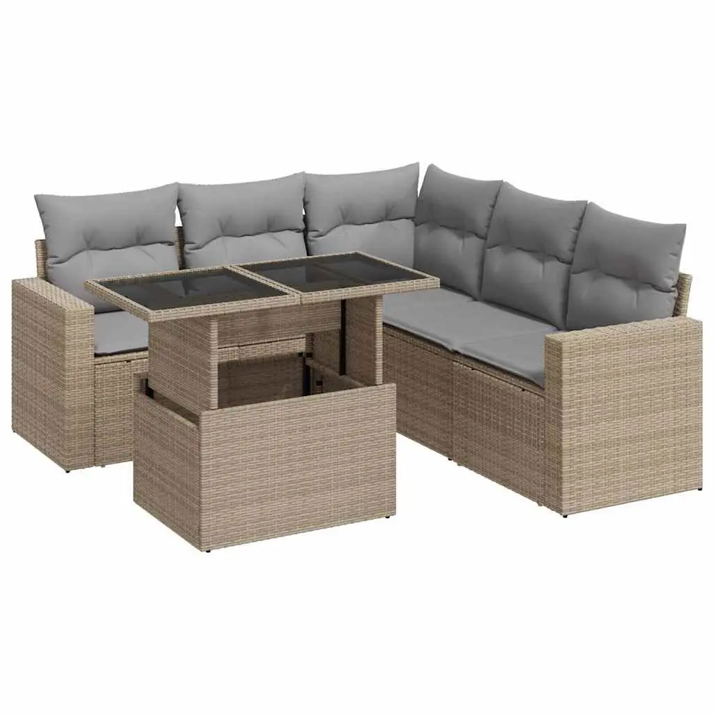 Garden Sofa Set PE Rattan 6 Piece Beige Powder-coated Steel