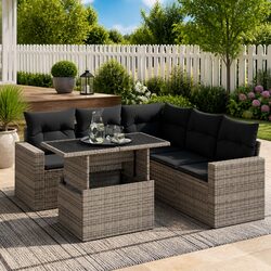 Durable 6-Piece Garden Sofa Set with Adjustable Table