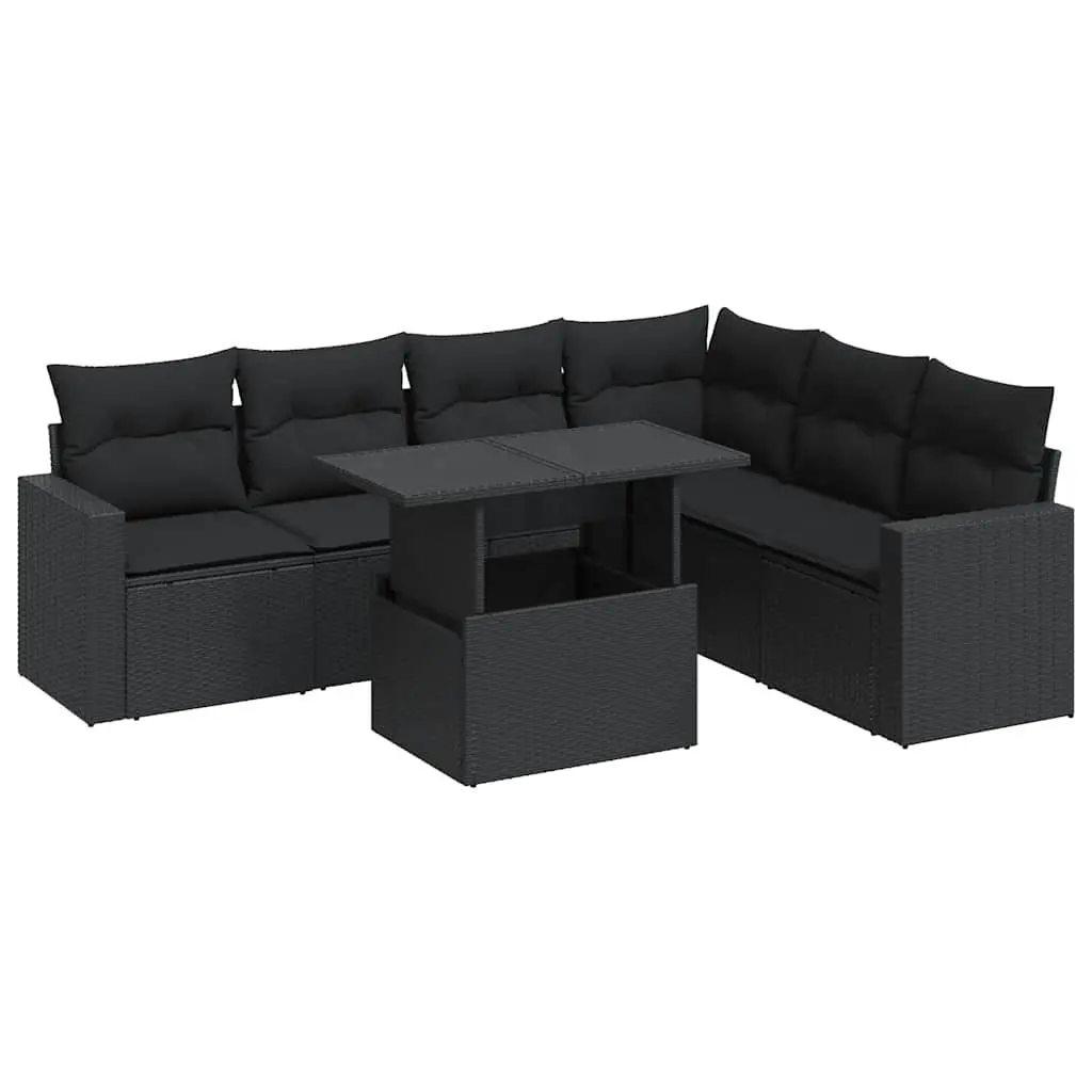Garden Sofa Set PE Rattan 7 Piece Black Powder Coated Steel