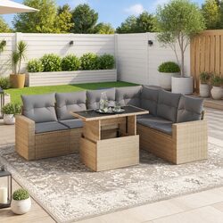 Beige 7 Piece Outdoor Garden Sofa Set with Cushions